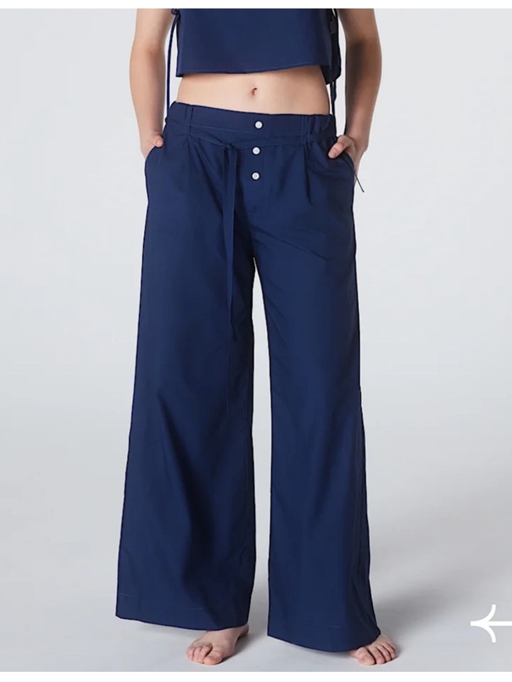 Daphne Paige Desorbo The Golden Hour Pant Wide Leg 100% Cotton Navy Blue Size XL